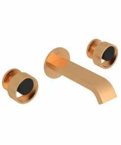 New 🌟 ROHL® Eclissi™ Two Handle Widespread Bathroom Sink Faucet in Satin Gold with Matte Black Accent 🔔