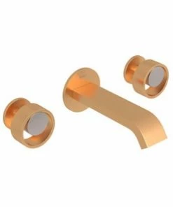 Outlet ⌛ ROHL® Eclissi™ Two Handle Widespread Bathroom Sink Faucet in Satin Gold with Satin Nickel Accent 🧨