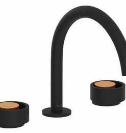 Brand new 🌟 ROHL® Eclissi™ Two Handle Widespread Bathroom Sink Faucet in Matte Black with Satin Gold Accent Knob Handle ⌛