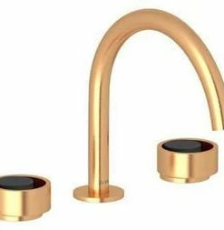 New ⭐ ROHL® Eclissi™ Two Handle Widespread Bathroom Sink Faucet in Satin Gold with Matte Black Accent Knob Handle 🛒