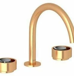 Best Sale 🧨 ROHL® Eclissi™ Two Handle Widespread Bathroom Sink Faucet in Satin Gold with Polished Chrome Accent Knob Handle ⭐