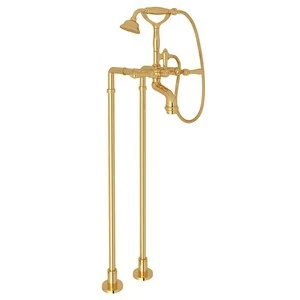Promo 😍 ROHL® San Giovanni™ Three Lever Handle Floor Mount Filler in Inca Brass 🤩 3 Promo 😍 ROHL® San Giovanni™ Three Lever Handle Floor Mount Filler in Inca Brass 🤩
