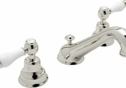 Brand new 💯 ROHL® Arcana™ Deckmount Widespread Bathroom Sink Faucet with Double Porcelain Lever Handle in Polished Nickel 🌟