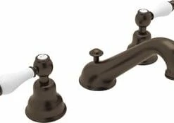 Best deal ✨ ROHL® Arcana™ Deckmount Widespread Bathroom Sink Faucet with Double Porcelain Lever Handle in Tuscan Brass 🛒