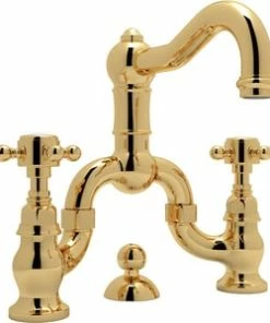 Outlet ❤️ ROHL® Aqui Two Handle Bathroom Sink Faucet in Inca Brass 🧨