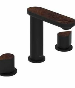 Outlet ⭐ ROHL® Miscelo™ Two Handle Widespread Bathroom Sink Faucet in Matte Black with Sedona Accent Lever Handle 👏