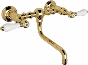 Cheap 🔥 ROHL® Vocca Wall Mount Bridge Bathroom Sink Faucet with Double Porcelain Lever Handle in Inca Brass 🎉 3 Cheap 🔥 ROHL® Vocca Wall Mount Bridge Bathroom Sink Faucet with Double Porcelain Lever Handle in Inca Brass 🎉