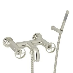 Promo 🧨 ROHL® Studio Wheel Handle Wall Mount Exposed Tub Set with Hand Shower in Polished Nickel 🎁 3 Promo 🧨 ROHL® Studio Wheel Handle Wall Mount Exposed Tub Set with Hand Shower in Polished Nickel 🎁