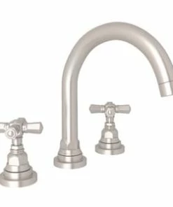Deals ❤️ ROHL® San Giovanni Deck Mount Widespread Bathroom Sink Faucet with Double Cross Handle in Satin Nickel 🛒