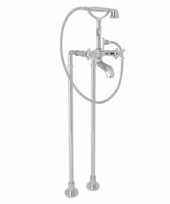 New 🥰 ROHL® Italian Country Bath Floor Mount Tub Filler with Metal Triple Cross Handle and Hand Shower in Polished Chrome 🔥