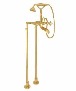Best reviews of 🧨 ROHL® Italian Country Bath Floor Mount Tub Filler with Metal Triple Cross Handle and Hand Shower in Inca Brass 👏