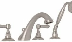 Discount 😍 ROHL® Acqui® 4-Hole Tub Filler with Double Lever Handle in Satin Nickel 🎁