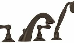 Coupon 🔔 ROHL® Acqui® 4-Hole Tub Filler with Double Lever Handle in Tuscan Brass ❤️