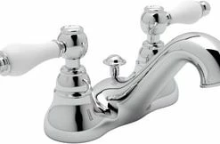 Wholesale 😀 ROHL® Country Bath Deckmount Bathroom Sink Faucet with Double Porcelain Lever Handle in Polished Chrome 🤩