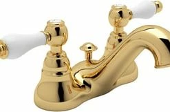 Flash Sale 💯 ROHL® Country Bath Deckmount Bathroom Sink Faucet with Double Porcelain Lever Handle in Inca Brass 🌟
