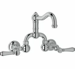 Hot Sale 👍 ROHL® Italian Country Bath Wall Mount Bridge Bathroom Sink Faucet with Double Lever Handle in Polished Chrome 🎁