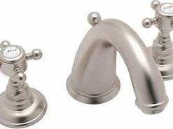 Discount ✔️ ROHL® San Julio® Deckmount Widespread Bathroom Sink Faucet with Double Crystal Cross Handle in Satin Nickel 🤩