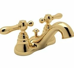 Deals 🎁 ROHL® Italian Country Bath Two Handle Centerset Bathroom Sink Faucet in Inca Brass Lever Handle 🤩