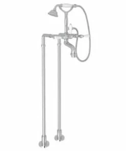 Cheapest 💯 ROHL® Palladian® Floor Mount Tub Filler with Porcelain Triple Lever Handle and Hand Shower in Polished Chrome 🧨