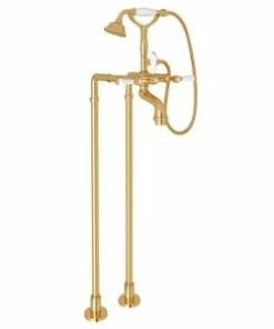 Best reviews of 😉 ROHL® Aylesbury Floor Mount Tub Filler with Porcelain Triple Lever Handle and Hand Shower in Inca Brass 😉