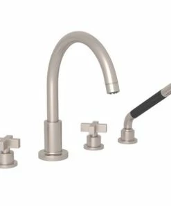 Discount ✔️ ROHL® Eclissi™ 4 gpm Tub Filler with Double Cross Handle in Satin Nickel 🧨