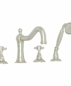 Outlet 😉 ROHL® Edwardian™ 4-Hole Tub Filler with Double Cross Handle in Polished Nickel ❤️