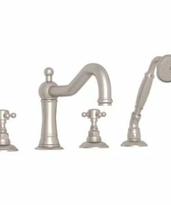 Outlet 🛒 ROHL® Edwardian™ Two Handle Roman Tub Faucet in Satin Nickel 🔔