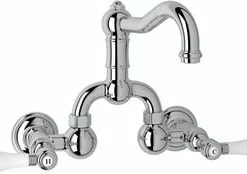 Deals ✨ ROHL® Country Bath Wall Mount Bridge Bathroom Sink Faucet with Double Porcelain Lever Handle in Polished Chrome 🧨
