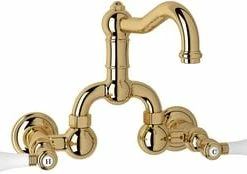 Wholesale 🌟 ROHL® Country Bath Wall Mount Bridge Bathroom Sink Faucet with Double Porcelain Lever Handle in Inca Brass 🎉