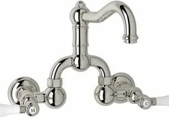 Cheapest 😍 ROHL® Country Bath Wall Mount Bridge Bathroom Sink Faucet with Double Porcelain Lever Handle in Polished Nickel ⭐