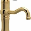 Deals 😀 ROHL® Acqui® Deckmount Bathroom Sink Faucet with Single Porcelain Lever Handle in Inca Brass 🎁 -ROHL Sales Query 1395