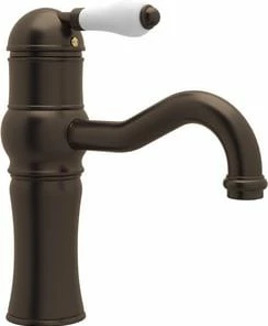 Hot Sale 🤩 ROHL® Acqui® Deckmount Bathroom Sink Faucet with Single Porcelain Lever Handle in Tuscan Brass 🧨