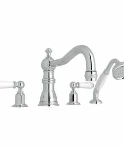 Cheap 😀 Perrin & Rowe Edwardian 20 gpm 4-Hole Deck Mount Roman Tub Faucet with Handshower and Double Lever Handle in Polished Chrome ⌛