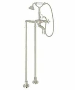 Cheapest 🔔 ROHL® Palladian® Floor Mount Tub Filler with Metal Triple Cross Handle and Hand Shower in Polished Nickel 🧨