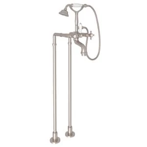 Brand new 😀 ROHL® Palladian® Floor Mount Tub Filler with Metal Triple Cross Handle and Hand Shower in Satin Nickel 🥰 3 Brand new 😀 ROHL® Palladian® Floor Mount Tub Filler with Metal Triple Cross Handle and Hand Shower in Satin Nickel 🥰