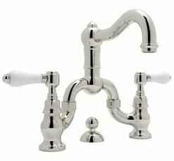 Discount ⌛ ROHL® Country Bath Two Handle Bridge Bathroom Sink Faucet in Polished Nickel 🥰