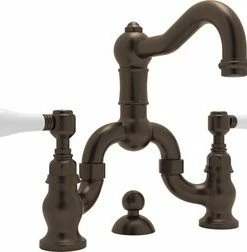 Hot Sale 🧨 ROHL® Aqui Two Handle Bathroom Sink Faucet in Tuscan Brass 💯