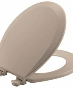 New 🤩 Bemis Round Closed Front Toilet Seat with Cover in Fawn Beige 🔔