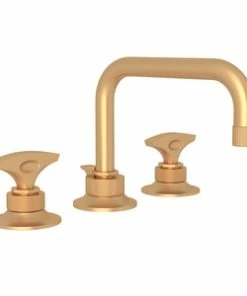 Deals 😉 ROHL® Michael Berman Graceline™ Two Handle Widespread Bathroom Sink Faucet in Satin Gold Dial Handle 🌟