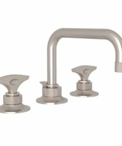 Cheap 😉 ROHL® Michael Berman Graceline™ Two Handle Widespread Bathroom Sink Faucet in Satin Nickel Dial Handle ✔️