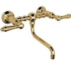 Coupon 😍 ROHL® Italian Country Bath Two Handle Bridge Bathroom Sink Faucet in Inca Brass Lever Handle 🧨