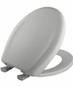 Hot Sale ๐ Bemis Round Closed Front Toilet Seat with Cover in Silver โญ